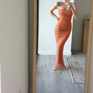 Orange and tan midi maxi dress size XS
